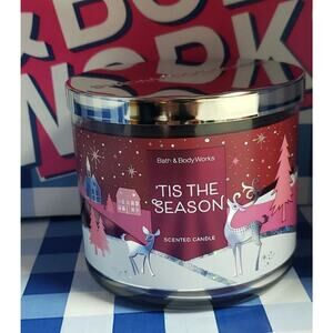 BBW 'Tis The Season Large 3 Wick Candle Holiday Home Fragrance Decor